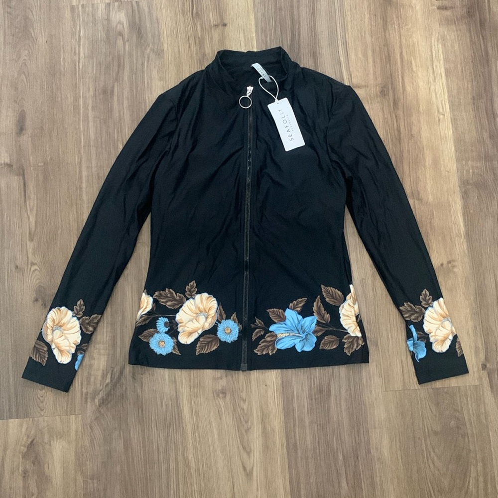 NWT Seafolly Women's Long Sleeve Zip Front Rashguard with Removable Cups. Size S